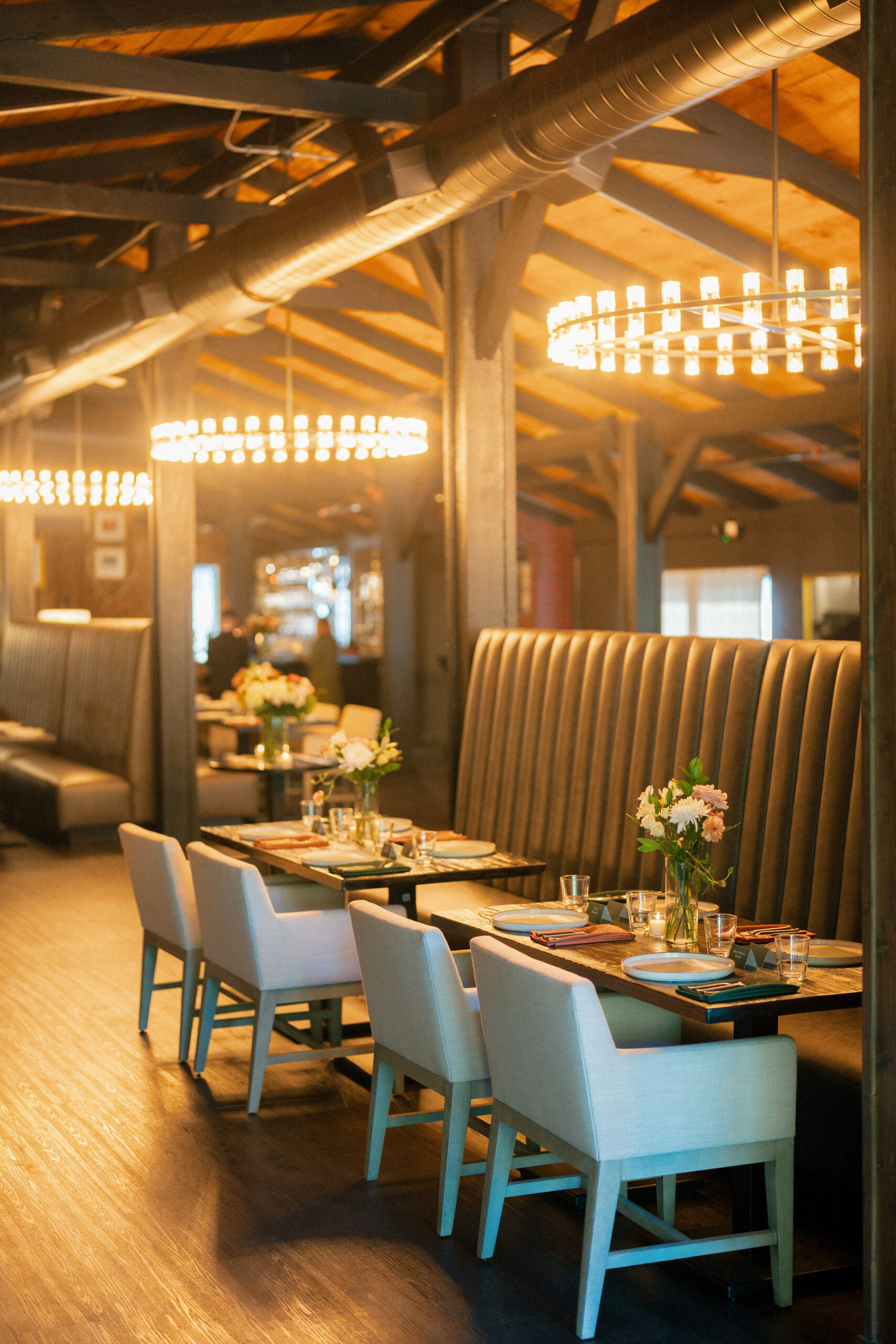 The Smoke & Timber dining room set for a wedding reception